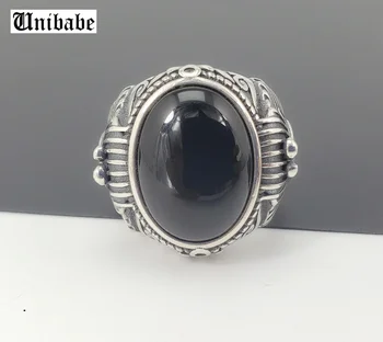 

Real 925 Silver Black Garnet S925 Ring Men Male Female Engraved Eygept Pharaoh Fashion Open Ring Sterling Thai Silver Jewelry