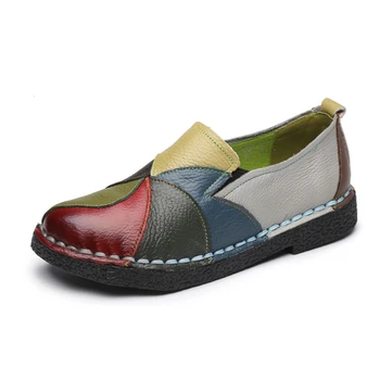 

Non-slip handmade original shoes color matching 2019 autumn casual flat shoes soft bottom comfortable large size women's shoes