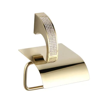 

Brass Gold with Crystal Wall Mount Toilet Paper Holder Bathroom set copper Fixture Stainless Steel Roll Paper Holders Tissue Box