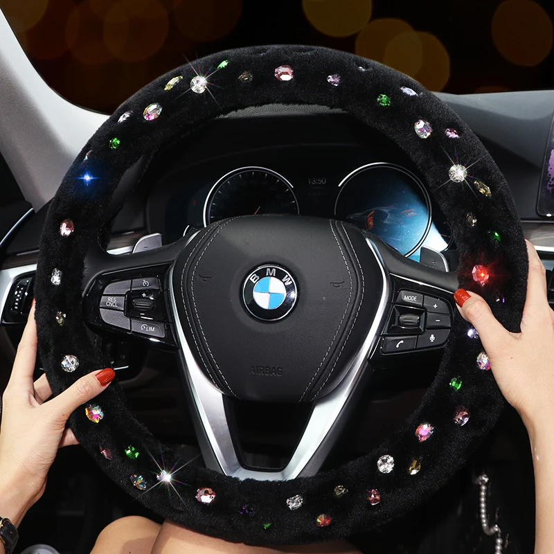 

Colorful Diamond Car Steering Wheel Cover Warm Plush Winter Auto Car Steering Wheel Covers For Girls Ladies