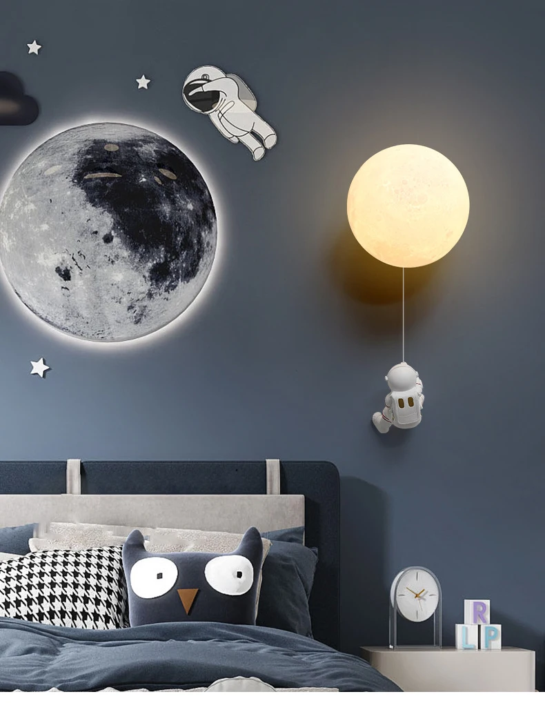 outside wall lights Children's Room Wall Lamp Astronaut Moon Wall Sconce Creative Cartoon Light For Study Living Room Bedroom Bedside Home Night wall lamps for bedroom