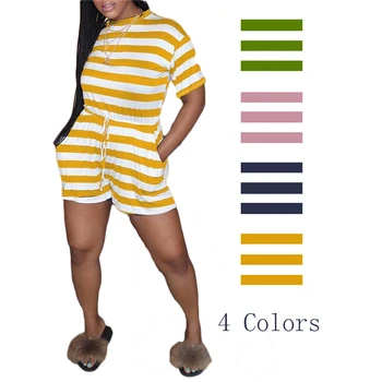 

2020 ashion Women Ladies Elegant Striped Jumpsuit Short Sleeve Striped Romper Sexy Floral Print Summer Playsuit Clothes