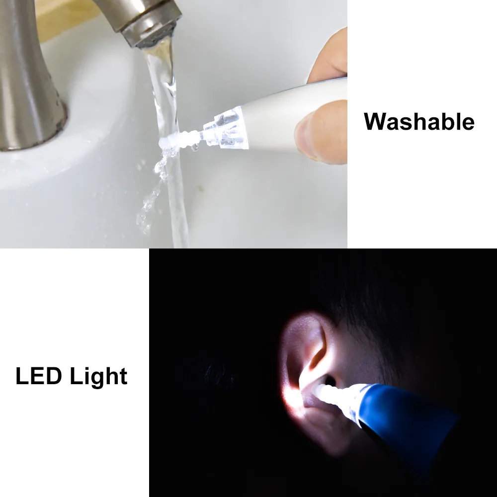  Painless Electric Ear Cleaner with 4 Removable Silicone Nozzle Heads Curette Remover Ear Pick Ear W