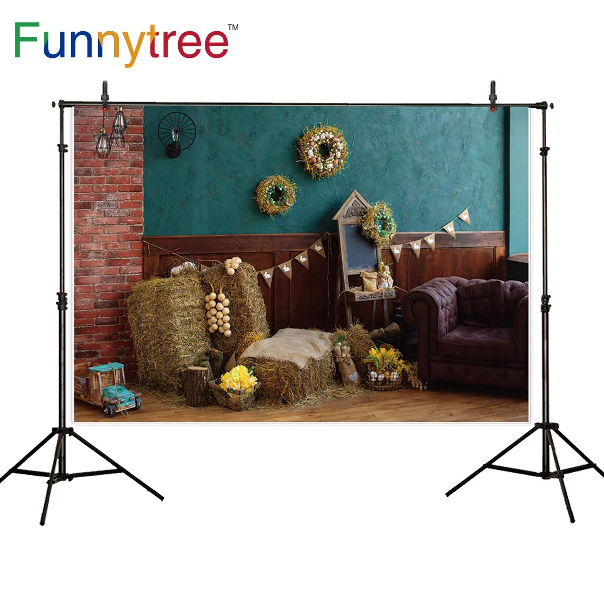 Funnytree фотостудия весенний цветок счастливые пасхальные яйца фото Фон Кирпичная