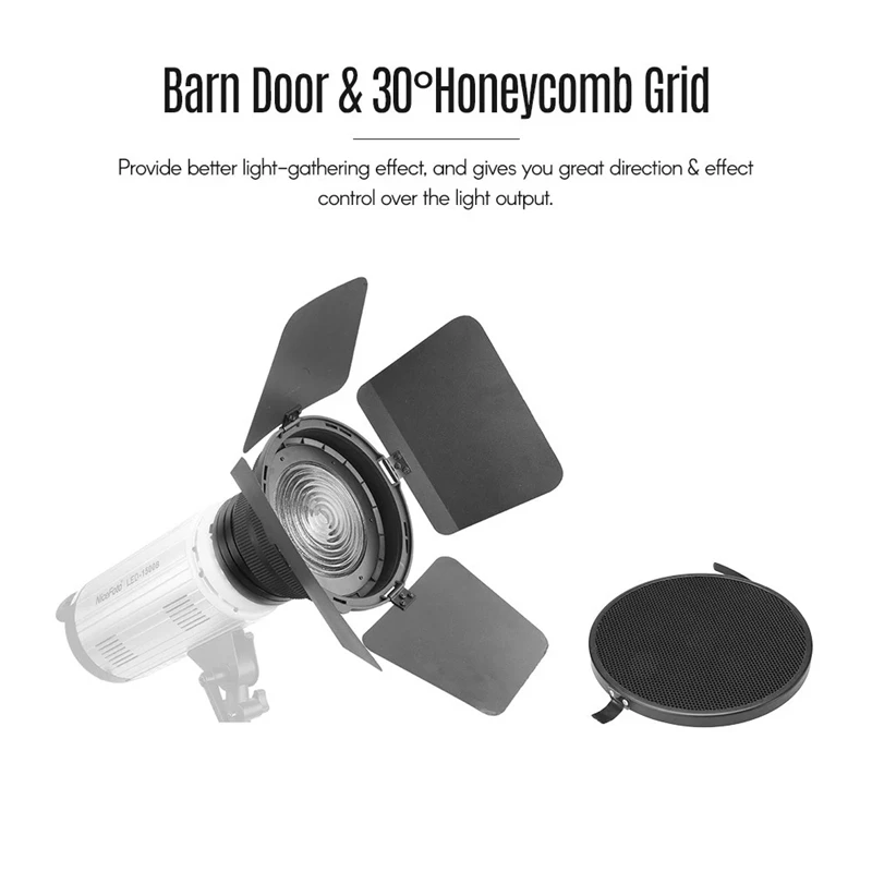 Bowens com Luzes de Grade de Favo de Mel Portas de Celeiro Nicefoto-adaptador de Foco de Luz de Montagem de Fresnel de Fd-110 para Luz de Vídeo Led de Montagem para Vídeo Luz de - Image 4