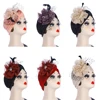 Big Flower Muslim Women Indain Hat Scarf Caps Chemo Turban Islamic Head Cover Party Evening Bonnet Pleated Vintage Elegant Hat 2
