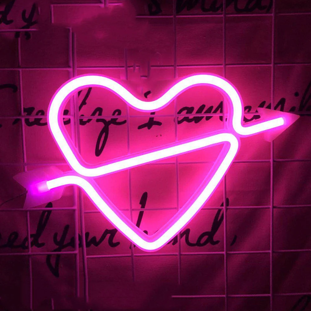 LED Neon Lamp Lightning-Heart Shaped Sign Neon Letters Light USB Battery dual-use Home Decorative Wall Light Party Room Lighting B