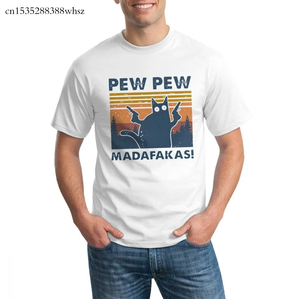 

Cat Pew Pew Madafakas Vintage T-Shirt graphic t shirt for men 2020