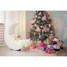 7x5FT дерево розовые цветы шары Игрушка Медведь лошадь подарки Счастливого Рождества пользовательские фотостудии фон винил 220 см x 150 см