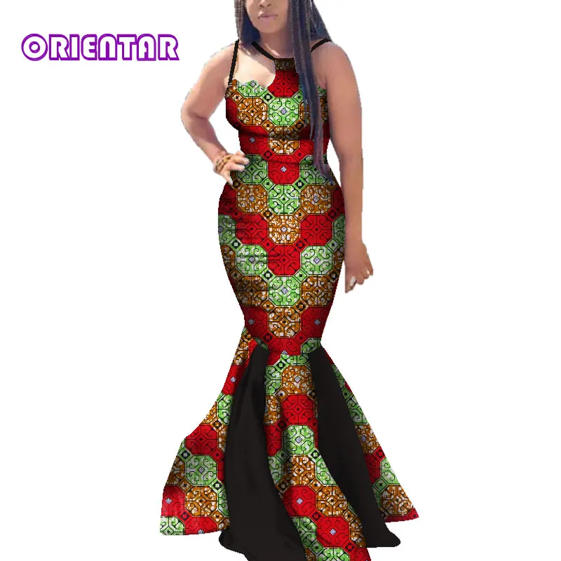 Африканские платья для женщин воск для батика печати длинное платье в обтяжку Леди Элегантный с открытыми плечами На Бретельках Вечернее платье Русалка WY3669 - Цвет: 16