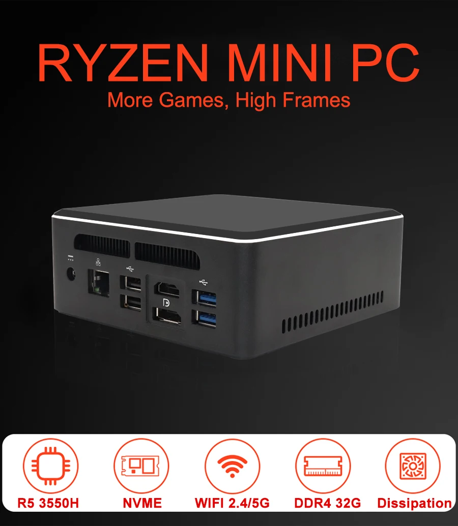 Мини-ПК AMD Windows 10 Pro Ryzen R5 3550H R7 2700U Vega Graphic NVME SSD 4K UHD DP HDMI 2 0 игровой мини-компьютер с TPM |