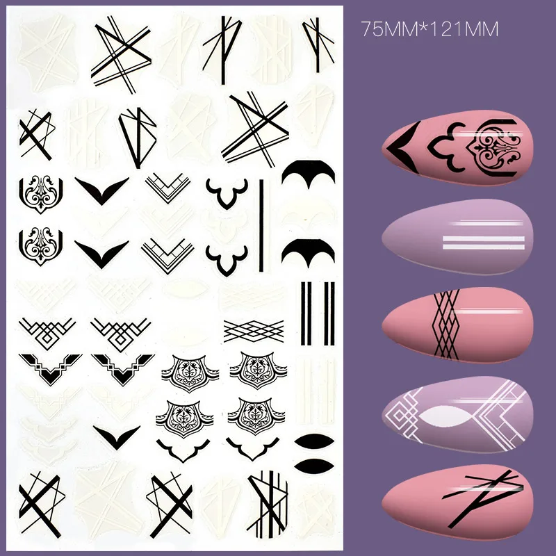 RBAN NAIL 1 шт. черно-белые стикеры 3D на ногти Nail Art слайдеры цветы Мандала лист геометрический клей наклейки для ногтей Фольга Дизайн Маникюр - Цвет: Q02022