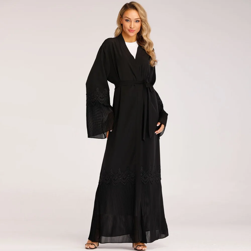 Элегантная мусульманская вышивка, Макси-платье плиссированный Абая кардиган-кимоно длинные халаты Jubah Ближний Восток Eid Рамадан Арабский исламский
