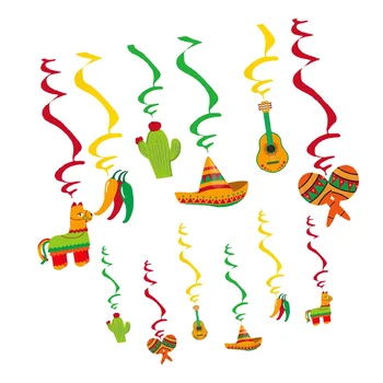 

12pcs in 1 Set Mexican Theme Spiral Colorful Hanging Swirl Ceiling Pendant Spiral Streamers Whirls Theme Party Decorations Layou