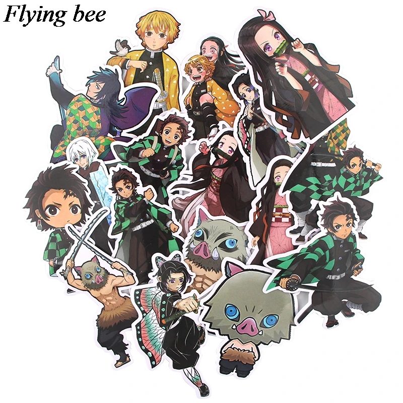 

Flyingbee 17 pcs Demon Slayer Kimetsu no Yaiba Sticker Anime Stickers for DIY Luggage Laptop Skateboard Car Stickers X0727