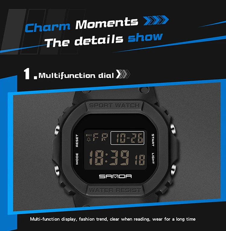 SANDA Multifunction LED Digital Watch Mens Sport Watch Men Ms Water proof Wristwatches Fashion Electronic clock Reloj de hombre