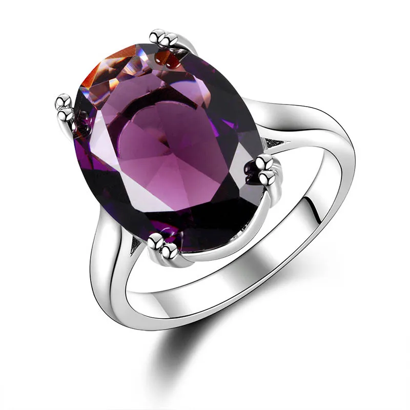 purple Bague Ringen, 6 цветов, овальное кольцо с камнями для женщин, классическое серебро 925, ювелирное изделие, рубиновый аметист, аквамарин, сапфир, топаз, циркон - Цвет камня: purple