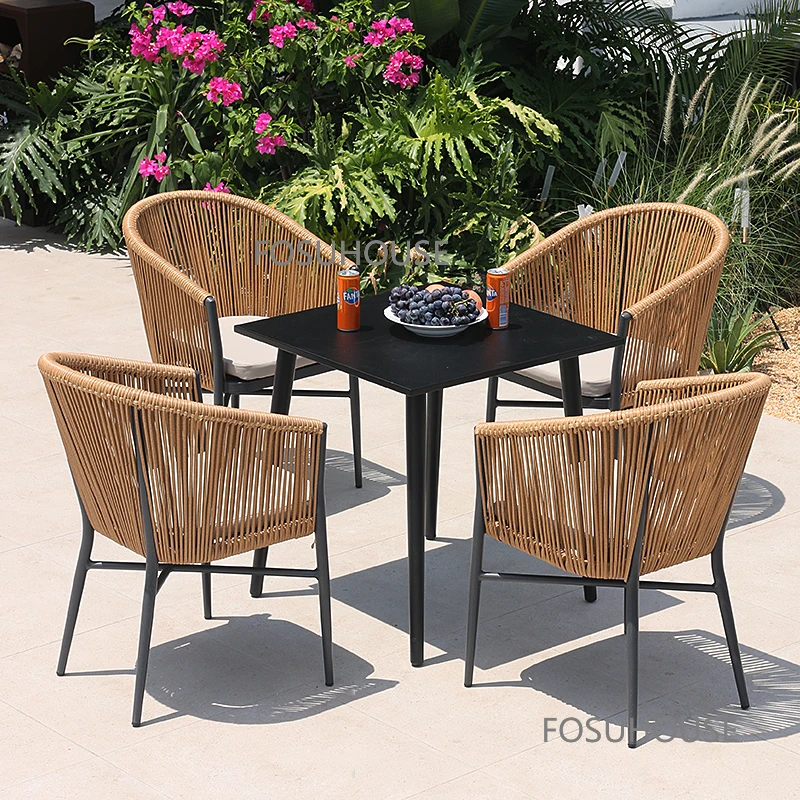 Muebles de exterior, silla de ratán para patio, jardín, balcón, de tres piezas, mesas de plástico impermeables para de playa| - AliExpress