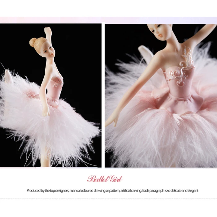 Economical Ballerina Music Box Dancing Girl Swan Lake Carousel with Feather for Birthday Gift ds99