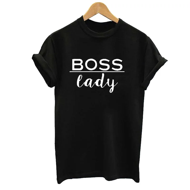 Женская футболка с буквенным принтом Boss Lady свободная коротким рукавом и круглым