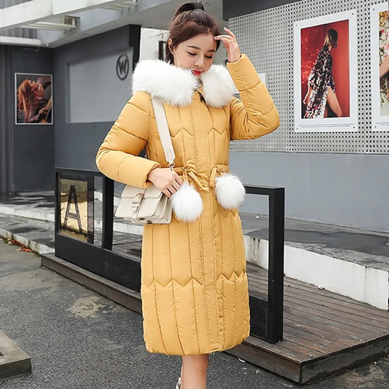 UHYTGF parkas mujer меховой воротник с капюшоном зимнее пуховое хлопковое ветрозащитное теплое длинное пальто холодная защита утепленное Женское зимнее пальто 295 - Цвет: yellow