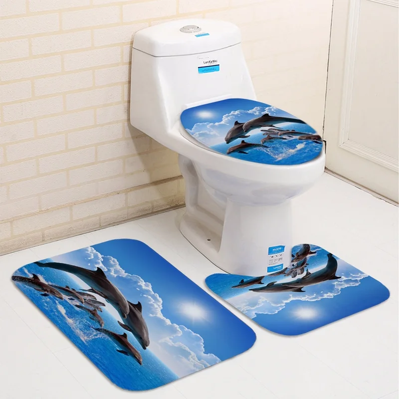 Набор для ванной комнаты с изображением слона, Океанский дельфин, глубокое море, 3D занавеска для душа с 12 крючками, подставка для коврика, крышка для унитаза, набор ковриков для ванной - Цвет: C 3PCS
