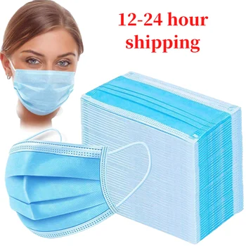 

In stockFast delivery100pcs Face Mouth Anti dust Mask Disposable Protect 3 Layers Filter Dustproof Earloop Non Woven Mouth Mask