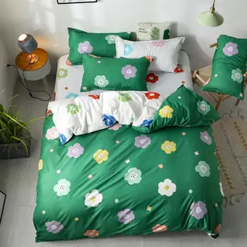 

3 or 4Pcs/Set Classic Bedding Set 5 sizes Grey Green Flower Bed Linen Duvet Cover Set Pastoral Bed Sheet AB Side Duvet Cover