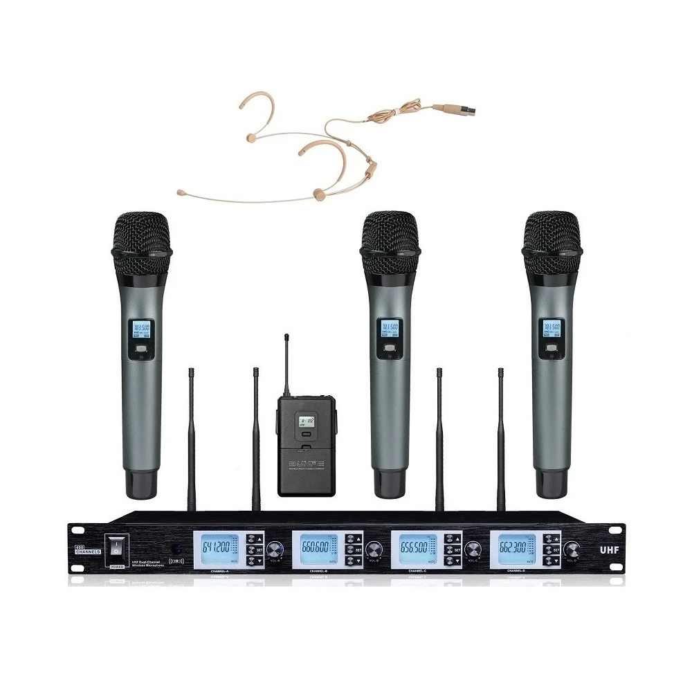 volgorde kabel sleuf Bolymic Uhf Stage Performance Microphone Draadloze Microfoon 4 Channel  Wireless Mic 3 Handheld 1 Nude Headset Microphone System - Microphones -  AliExpress