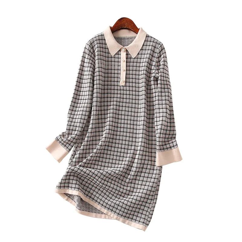 

A Generation of New Style Retro Versitile Fashion College Style Polo Collar Graceful Pattern Dress Women's Entity