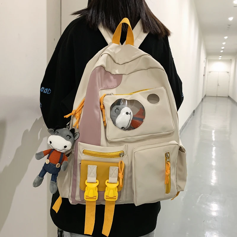 

New Multi-pocket Buckle Patchwork Backpack For Women Waterproof Multifunctional Student Schoolbag Fashion Teenage Girl Backpacks