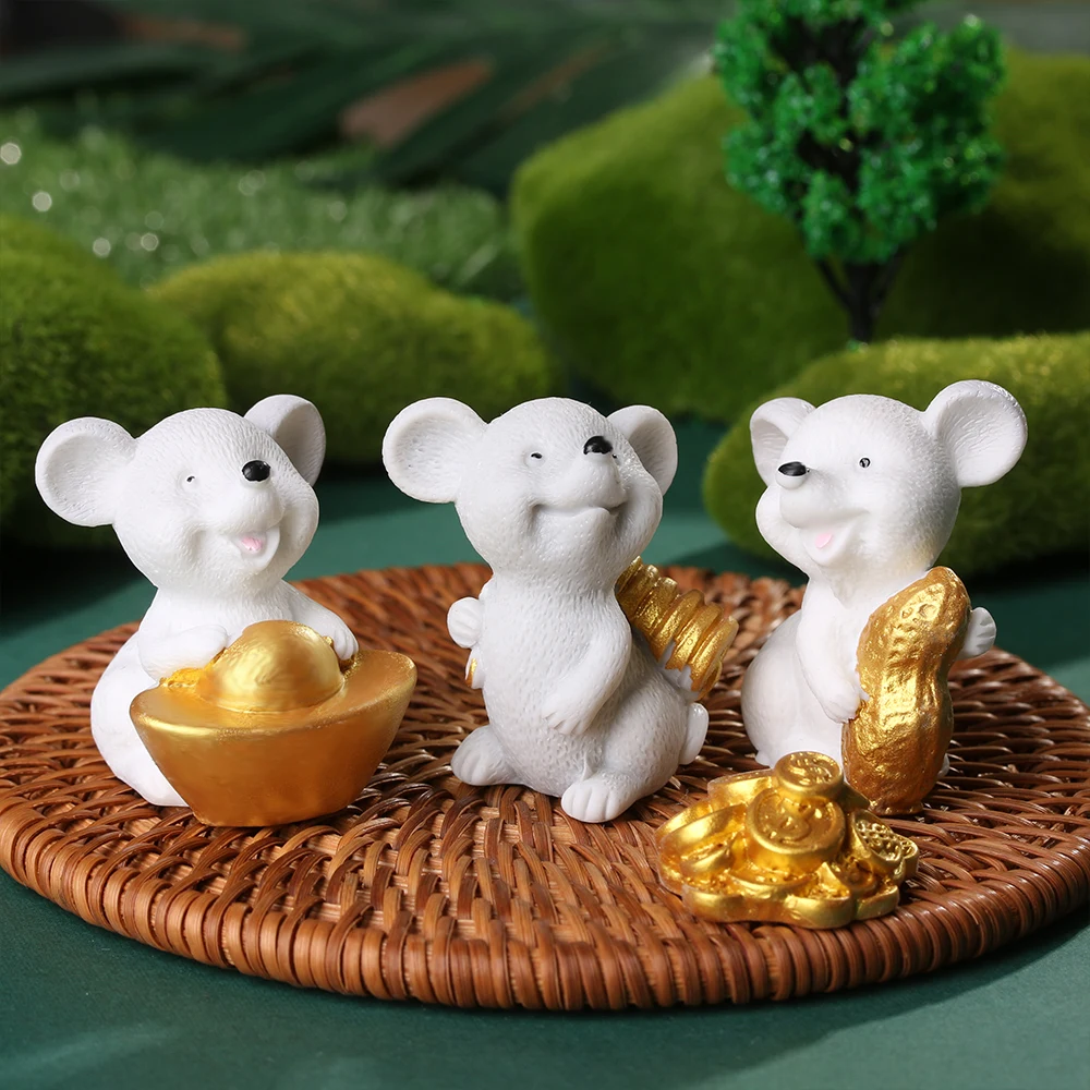 

1pc Resin Gold Animal Model Money Mouse Figurine Miniature Mice Cartoon Bonsai Home Decor Micro Landscape Ornaments
