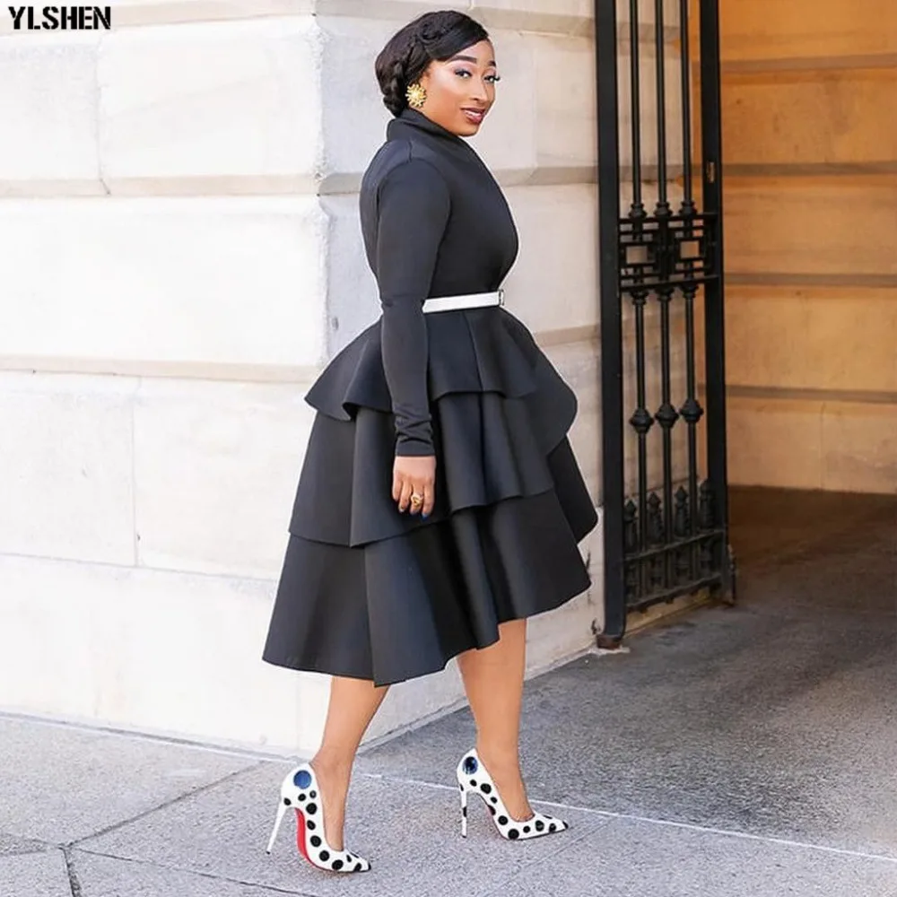Black Red African Dresses for Women Solid Africa Dress African Clothes Fashion Falbala Evening Dress Robe Africaine Femme 2019 14