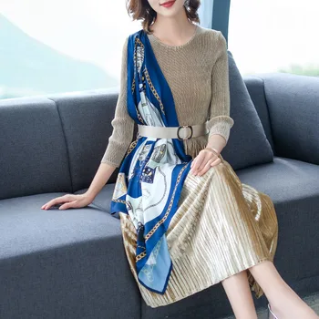 

Autumn Winter Women Pleated Fashion New Tidal Loose Big Size Belt Dress