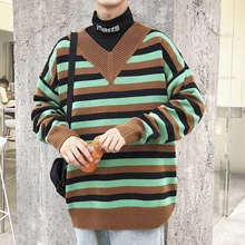 UYUK2019 Модный повседневный тренд уличный стиль v-образный вырез вязаный полосатый Универсальный Мужской пуловер свитер одежда Hombre Homme
