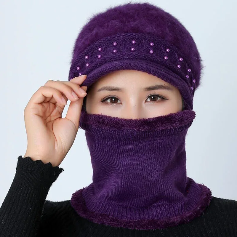 Зимние трикотажные изделия шарф женский Skullies вязаные шапочки зимние, шапки для женщин теплая маска Балаклава Толстая шерстяная Круглая Шапочка шляпа подарок матери