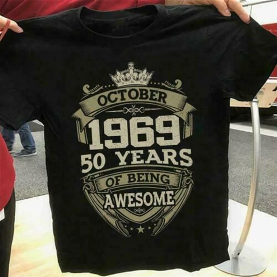 

October 1969 50 Years Of Being Awesome Men T-Shirt Cotton S-3Xl Custom Print Tee Shirt