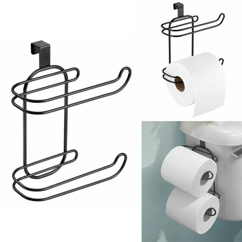 

Hanging Over Tank Toilet Tissue Paper Chrome Roll Holder / Dispenser - Black