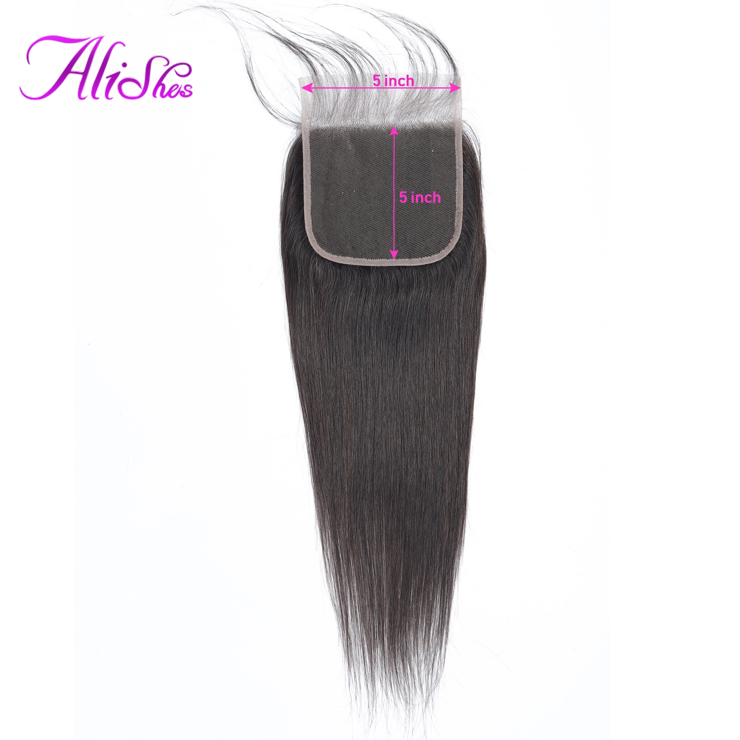 

Alishes Hair 5x5 Lace Closure Straight Human Hair Brazilian Closure Middle/Free/Three Part Swiss Lace 8"-20" Remy Hair Closure