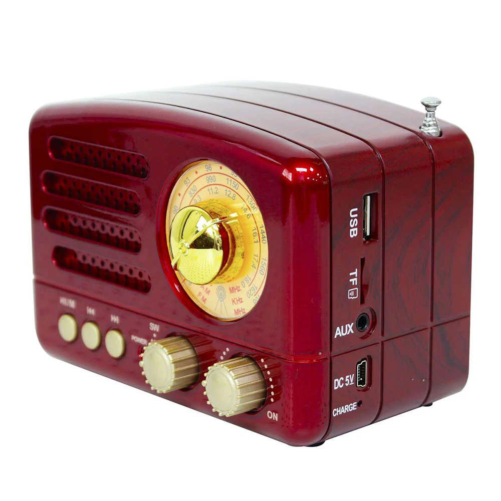 1 шт. красный/кофейный портативный Ретро Радио Bluetooth динамик AM FM SW TF слот для карт USB Перезаряжаемый домашний дорожный мини радио