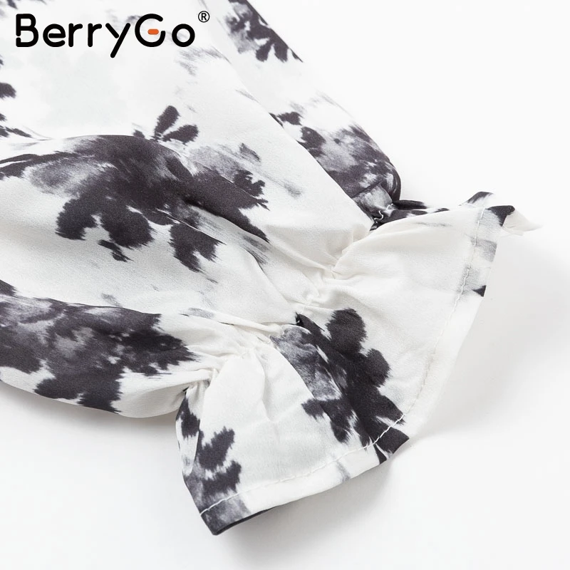BerryGo Элегантное короткое платье с цветочным принтом женское осеннее платье с пышными рукавами женское офисное платье уличная с круглым вырезом и длинным рукавом вечернее платье