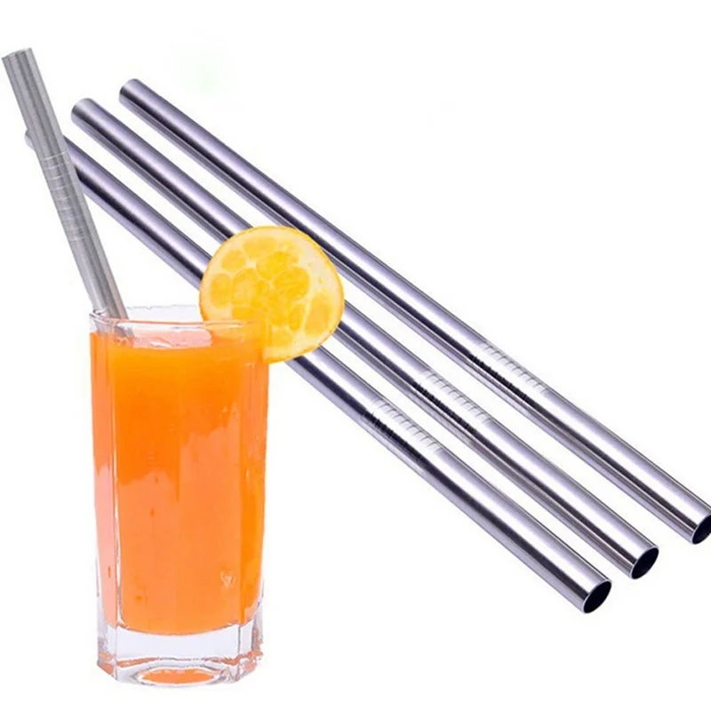 HOT-4Pcs, металлическая соломинка для питья из нержавеющей стали 304, прямые соломинки для сока, кофейного напитка, 12 мм на 0,5 мм