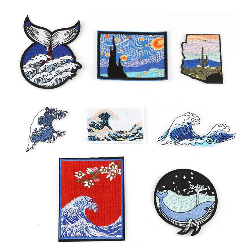 

Japanese Style Embroidery Patch For Clothing DIY Applique Sticker Iron On Transfer Patches For Jacket Coat Apparel Accessories