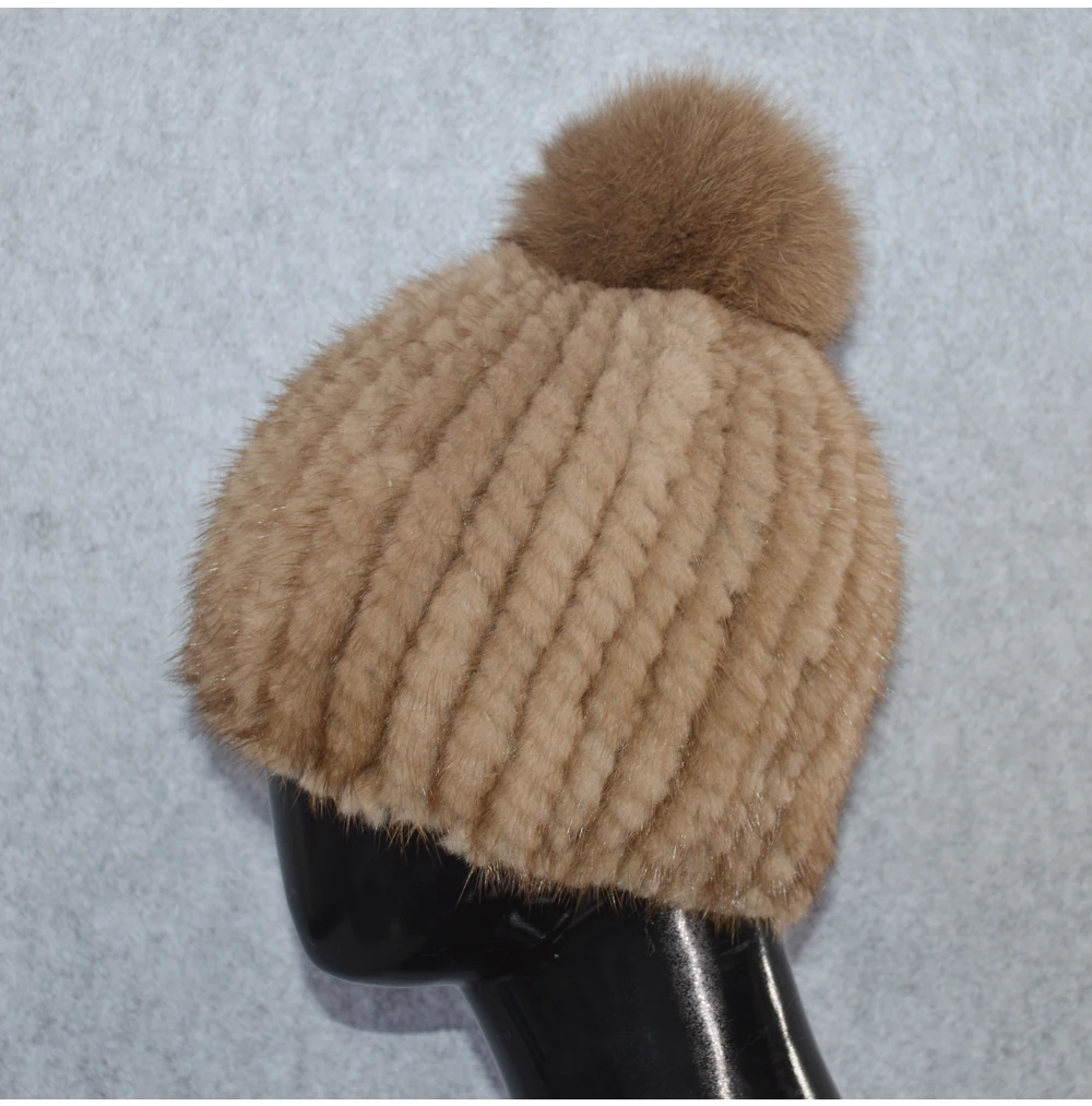 Ручная работа, зимние теплые женские вязаные шапки из натурального меха норки, шапки из натурального меха норки, шапки из натурального меха лисы