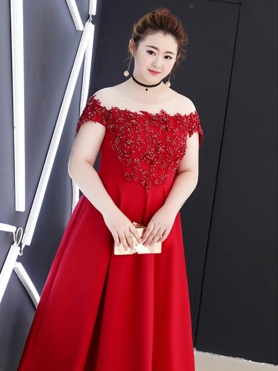 Вечерние платья Украшенные бисером короткий рукав o-образный вырез Vestidos De Gala T534 размера плюс платья женские вечерние бордовые элегантные платья для выпускного вечера