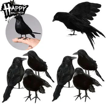

New Black Life Size Simulation Raven Movie Prop Fake Crow Halloween Fake Bird Hunting Decor Ghost Festival Supplies Wholesale