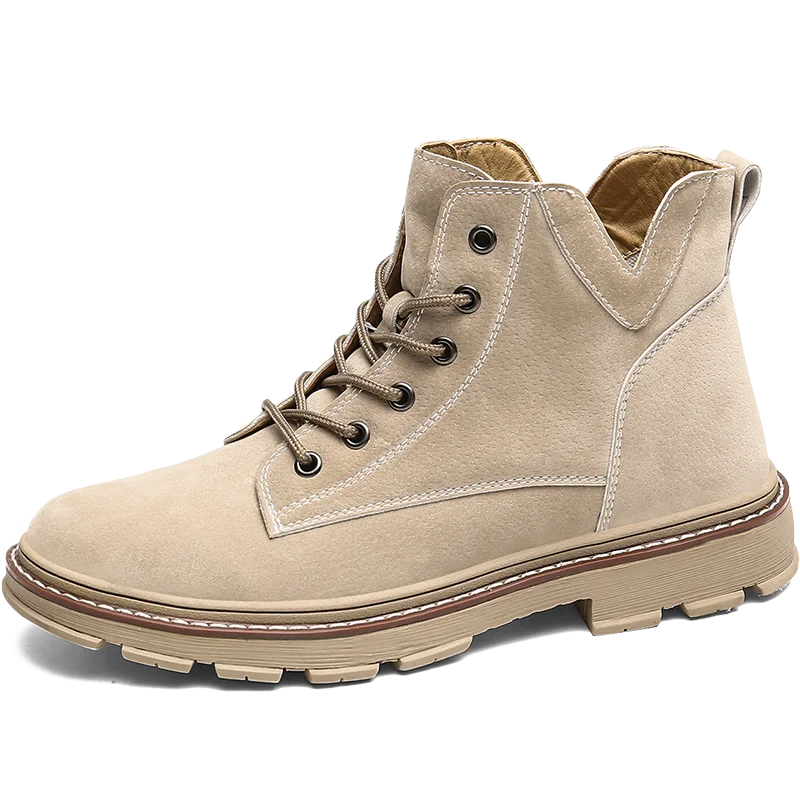 Top Men Quality Brand Martin boots Tactical Desert Combat Boats Army Work Shoes Leather Antiskid Boots Men Sneakers - Цвет: Бежевый