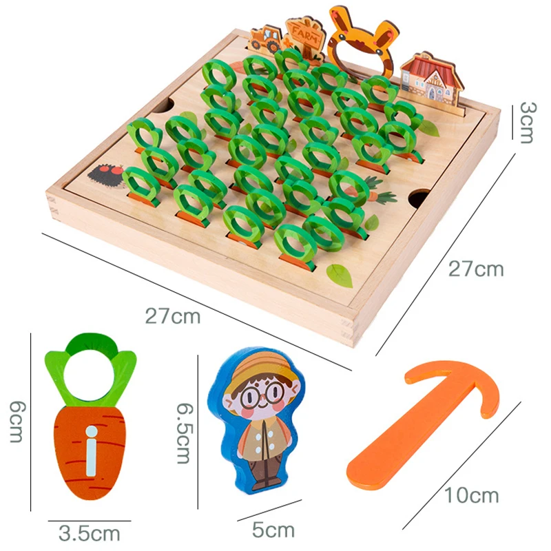 Children Pulling Carrot Language Learning Toys Montessori Game Wooden Box Farm Harvest Radishes Alphabet Early Educational Toys 6