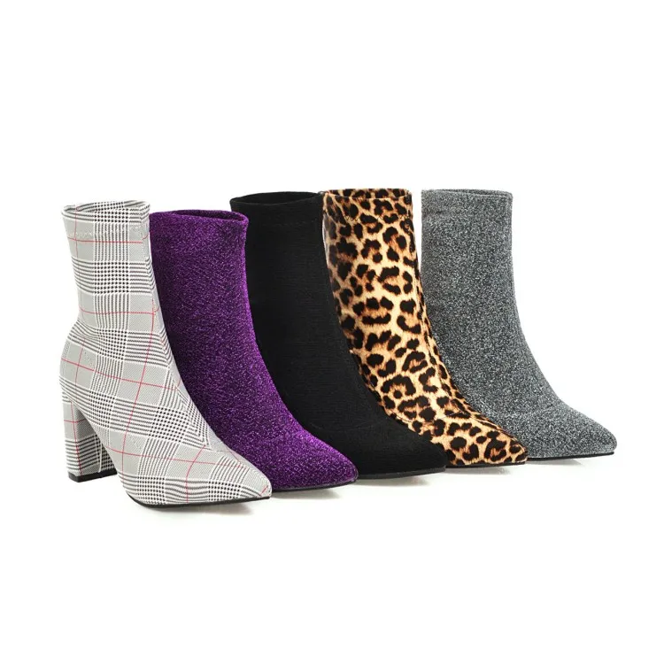 estiramento roxo prata xadrez leopardo sexy sock