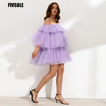 Fivsole Lilac krótkie suknie balowe Off The Shoulder wielowarstwowa tiulowa impreza Homecoming sukienka powyżej kolana Tutu spódnica Lady formalne suknie